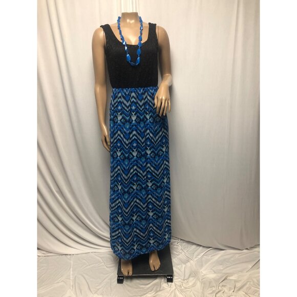 Lily Rose Maxi Dress Womens Size Small Black Lace Top Blue Chevron Sleeveless - Picture 1 of 9